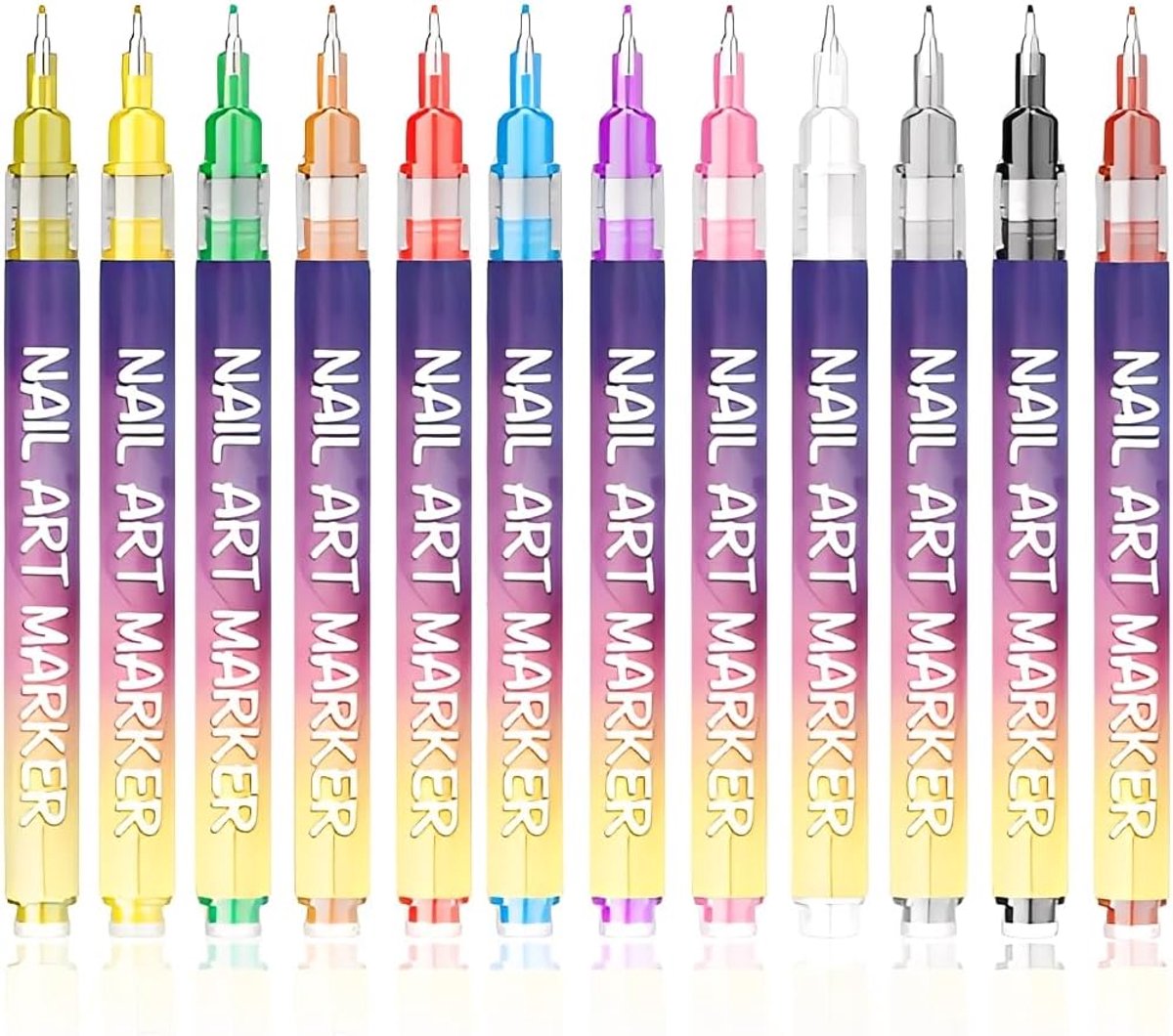 Gelmarkers voor nail art - set van 12 kleuren - punt 0,5 mm - sneldrogend, ideaal voor beginners - ShopVlot