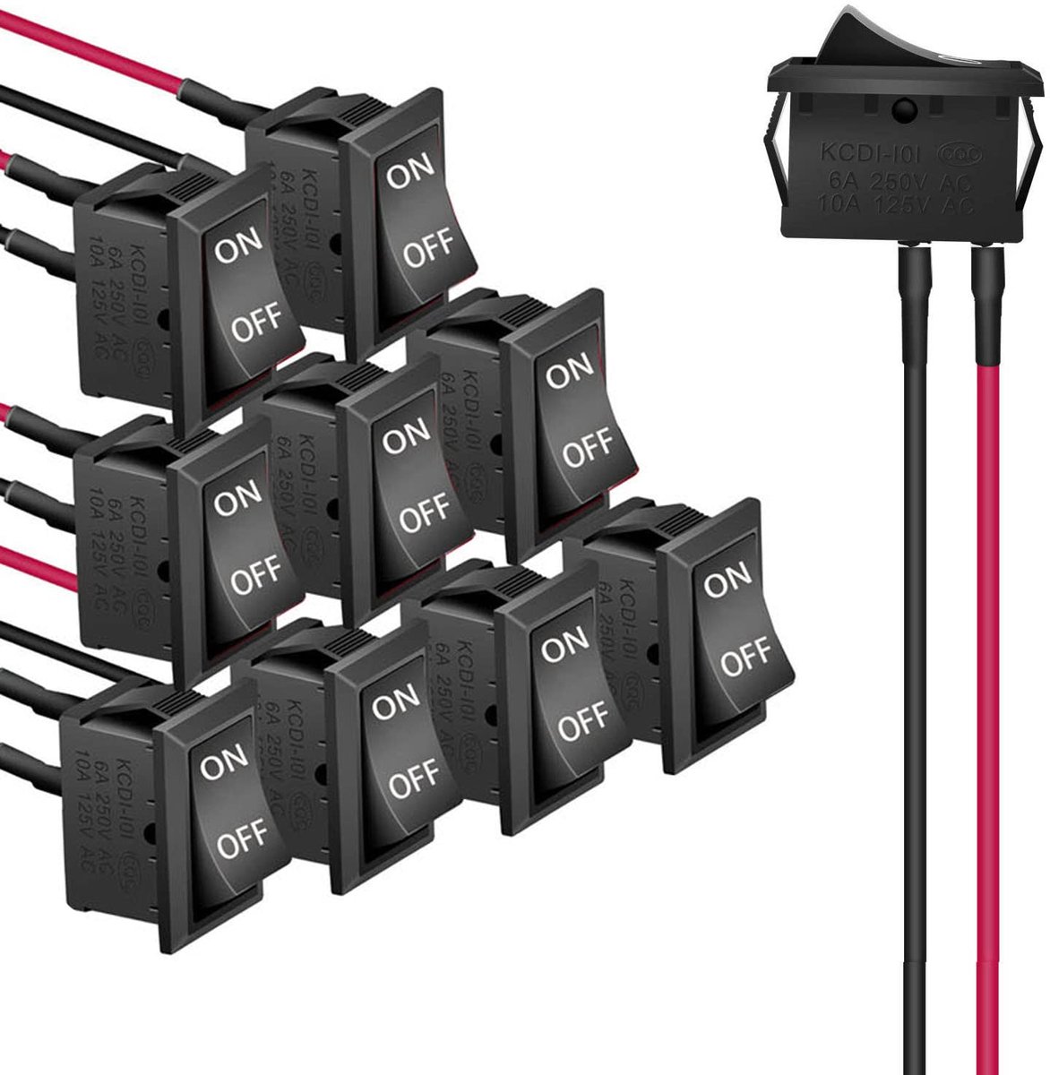 On/Off interruptor bascule 10 stuks - mini schakelaar 12V 6A - voor auto en boot - eenvoudig te installeren - ShopVlot