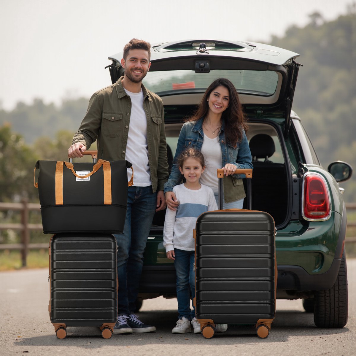 COVREO Kofferset 48 x 31 x 78 cm, zwart, ABS hardcase met spinnerwielen
