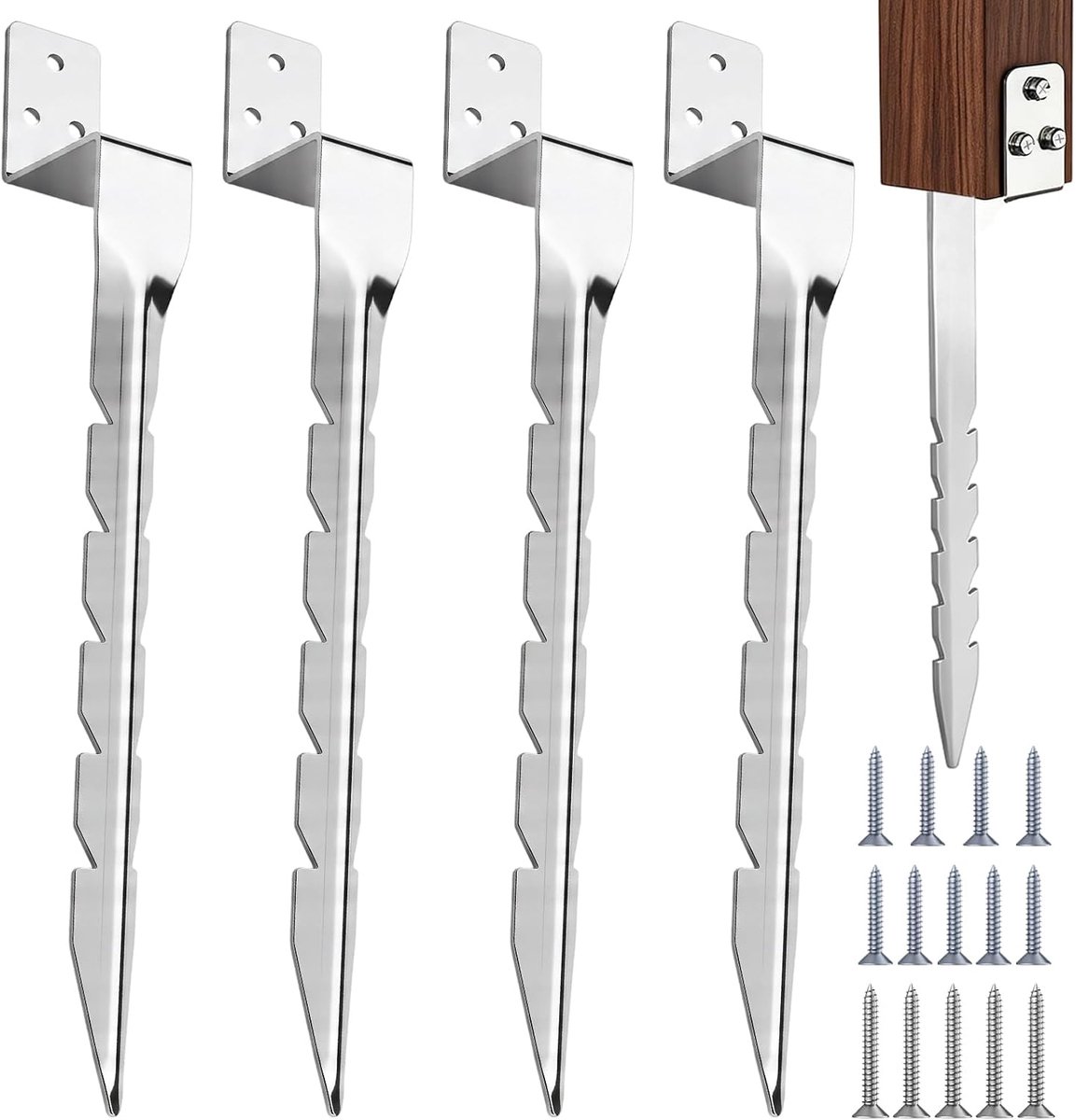 4 stuks inslaghulzen schommel vloerhuls, 39 × 4 cm - Met 14 schroeven, verzinkt stalen materiaal, diep verankerd - ShopVlot