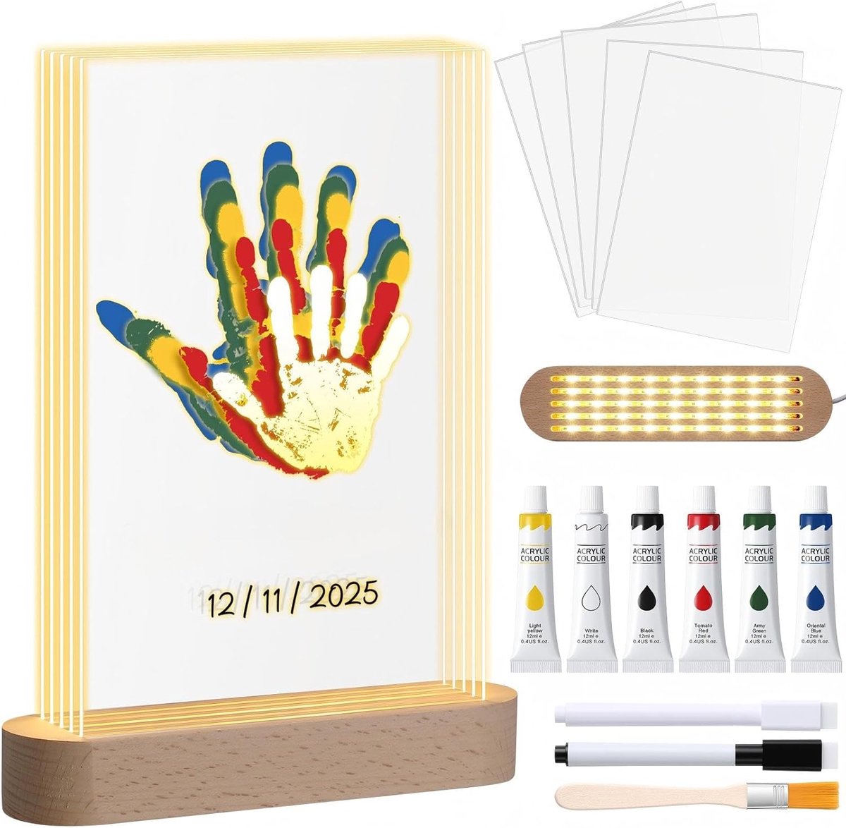 Handprint Set For The Whole Family (5 People) LED Night Light With Photo Frame Hand And Footprint Set For The Whole - ShopVlot