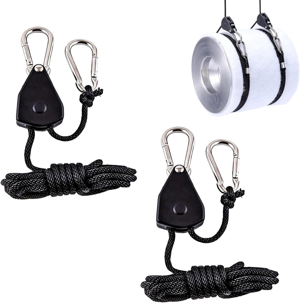 2 Pcs Adjustable Plant Ratchet, 1/8 inch, Clip Hooks for Rope with 2 m Nylon Rope, Load Capacity 68 kg Per Pair, for - ShopVlot