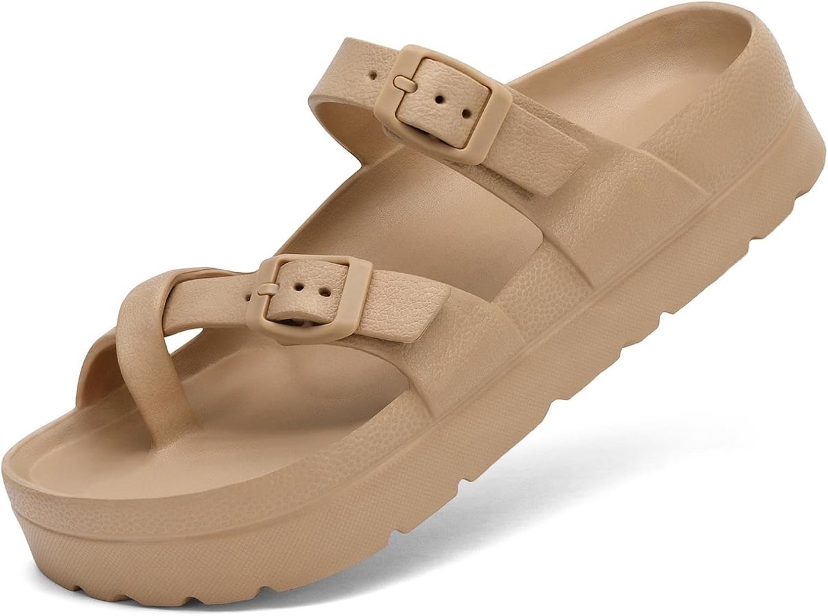 Women's Summer Sandals, Orthopaedic Sandals, Comfortable Films, Thick Soles, Flat Sandals with Adjustable Buckle and - ShopVlot