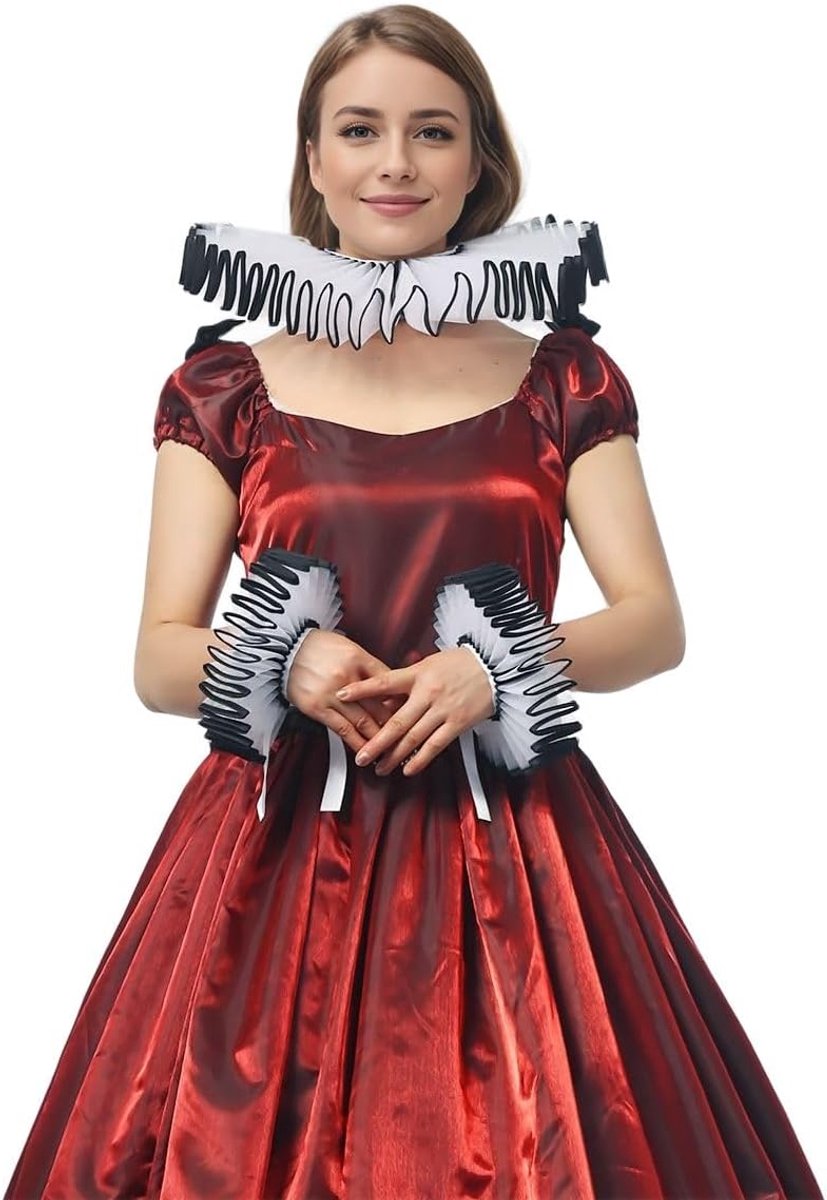 BPURB Renaissance Tudor Queen Elisabethan Thick Collar Collar Ruched Collar and Wrist Ruched Cuffs Set Clown Choker - ShopVlot