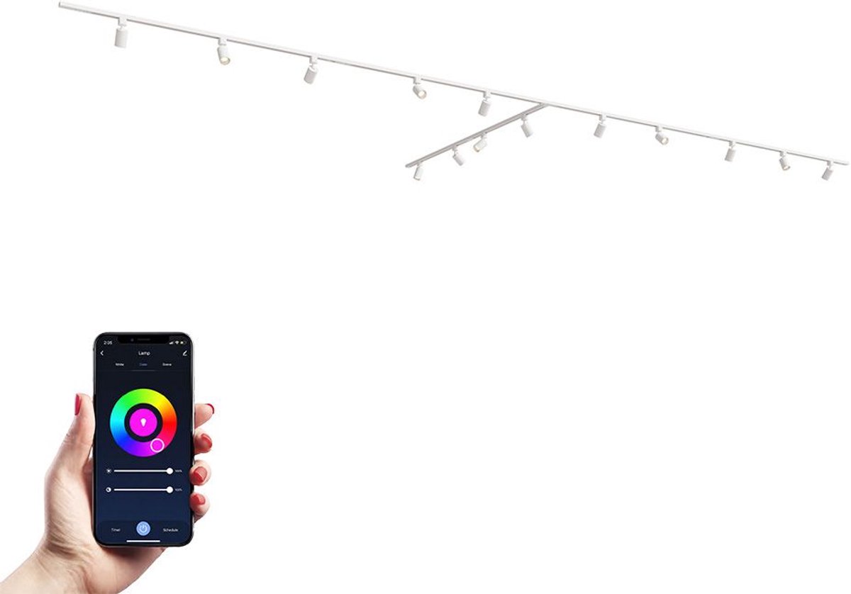 HOFTRONIC railverlichting pakket T-vorm – 4x 1,5m en 2x 1m rail – 14 RGBWW GU10 dimbare railspots – modulair aluminium wit – IP20 – 230V – led railsysteem woonkamer keuken