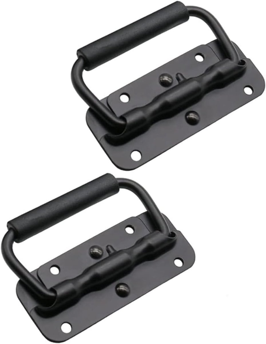 Set of 2 Folding Handle Stainless Steel Spring Handle Heavy Duty Tool Box Puller Black - ShopVlot