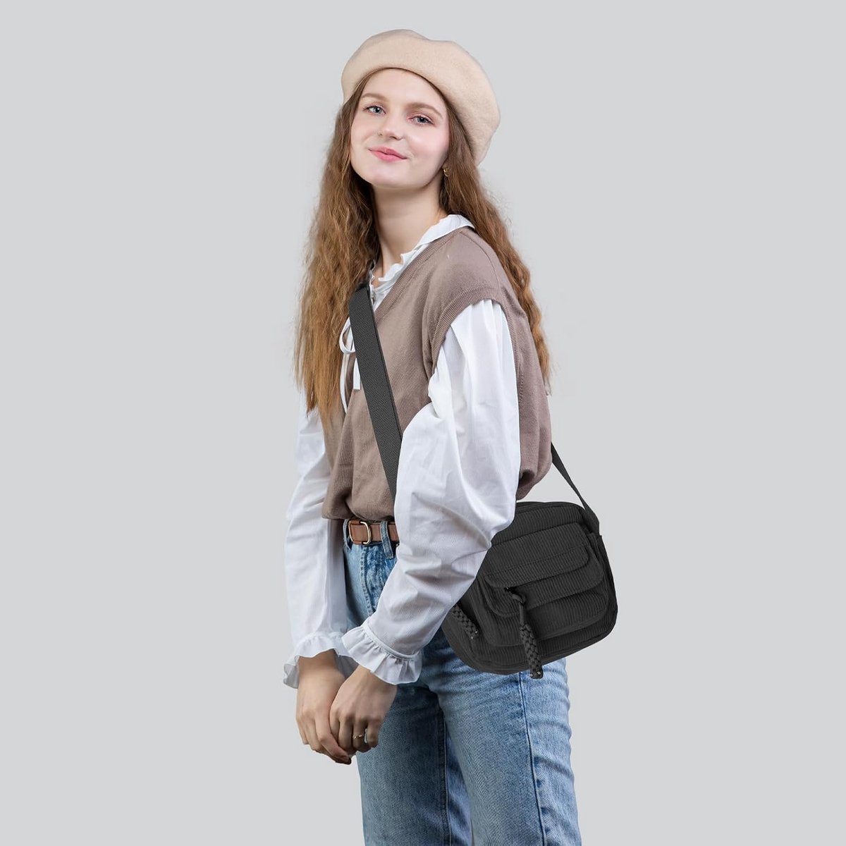 Women's Small Shoulder Bag, Corduroy Shoulder Bag, Adjustable Shoulder Strap, Crossbody Bag for Women, Small - ShopVlot