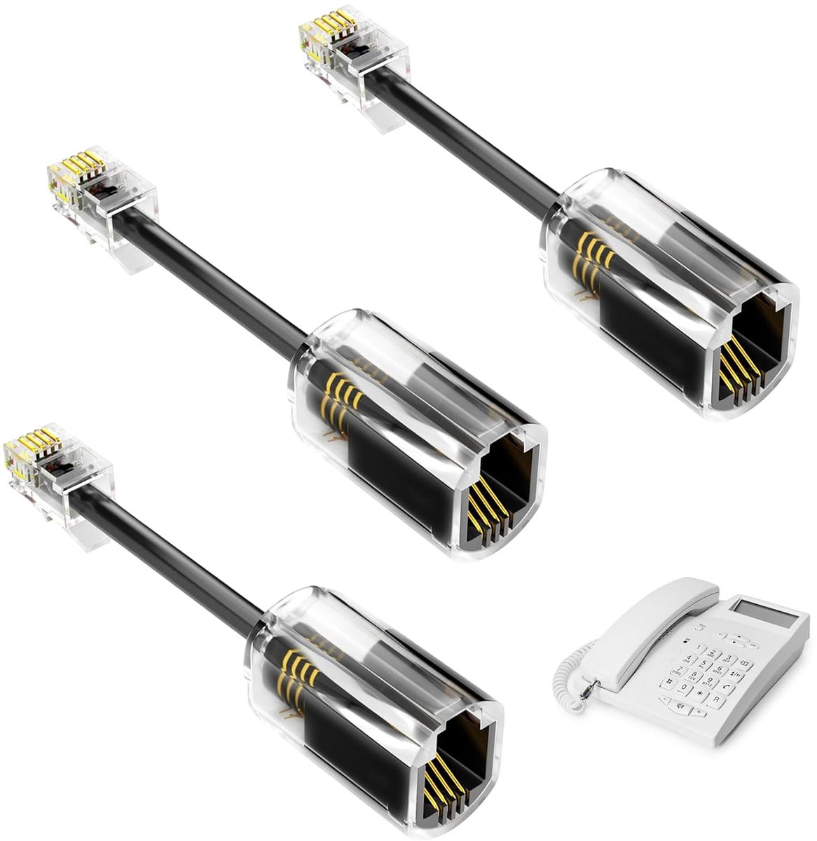 Telefoon kabel ontwarrer 360 graden draaibaar, 3 stuks RJ9 4P4C telefoonkabel adapter, vaste telefoon hoorkabel - ShopVlot