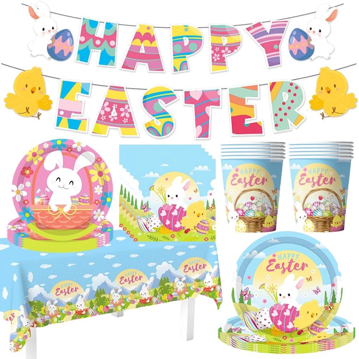 52-Piece Easter Bunny Paper Party Tableware JynxtoyZeal Happy Easter Party Tableware Happy Easter Party Decoration - ShopVlot