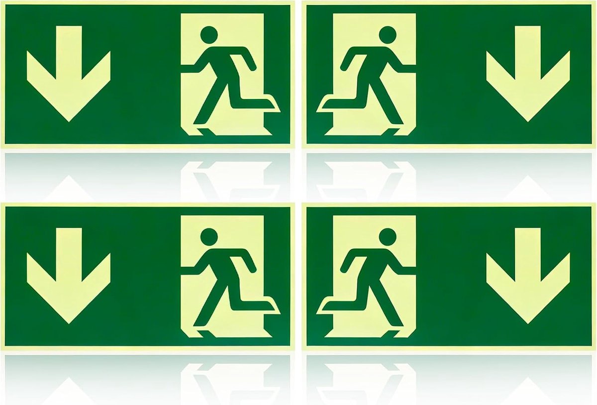 Set of 4 emergency Exit Down PVC stickers, resistant for outdoor and indoor use (29 x 13 cm) (4 exit down) - ShopVlot