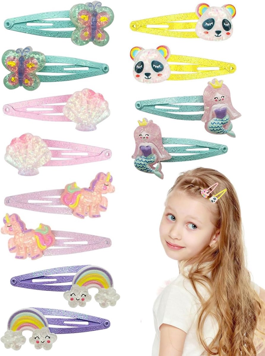 Pack of 12 Girls Girls Hair Clips Colourful Glitter Mermaid Unicorn Hair Clips Accessories Set for Women and Teenagers - ShopVlot