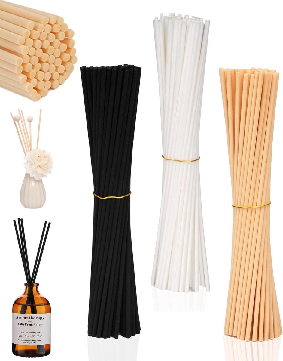 90 stuks lange vezelstaafjes voor diffusers, 20 cm x 3,0 mm, kamergeur voor stokjes, voor thuis, kantoor, hotel, spa - ShopVlot