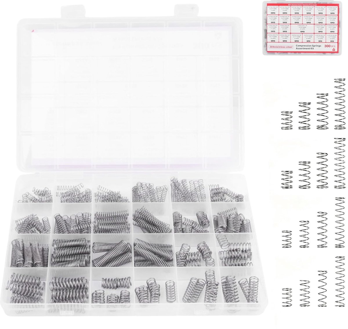 300-Piece Spring Assortment Set, Compression Springs Kit, 24 Size, 4 Length 10mm 15mm 20mm 30mm, Diameter 5mm 6mm 7mm - ShopVlot