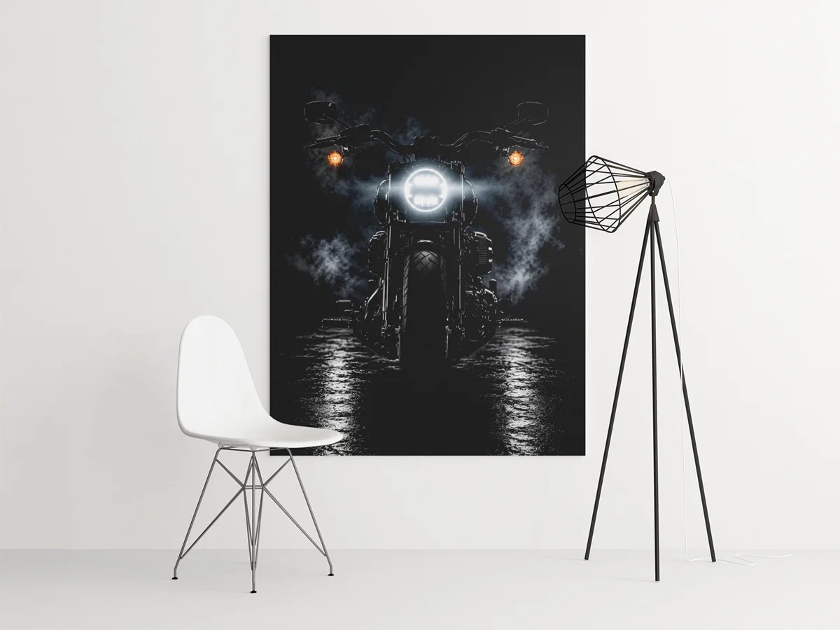 Canvas Schilderij Zwarte Motor Fiets - Wanddecoratie - 75 x 100 cm