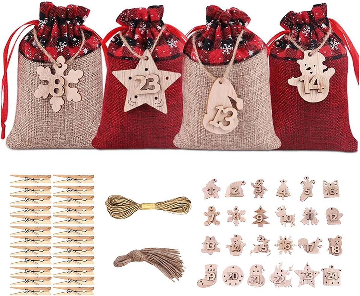 Advent Calendar Bags, 24 Hanging Advent Calendar Bags, Christmas Calendar Craft Set, DIY Bags, with 24 Digital Labels - ShopVlot