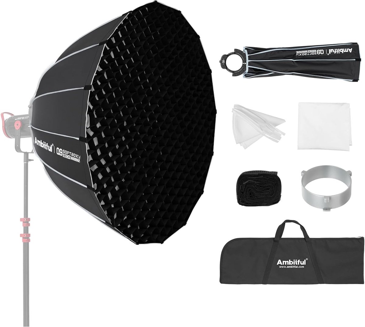 Ambitful 35.4" Quick Release Octagonal Softbox, Bowens Mount Softbox with Diffuser & Honeycomb Grid, Compatible with - ShopVlot