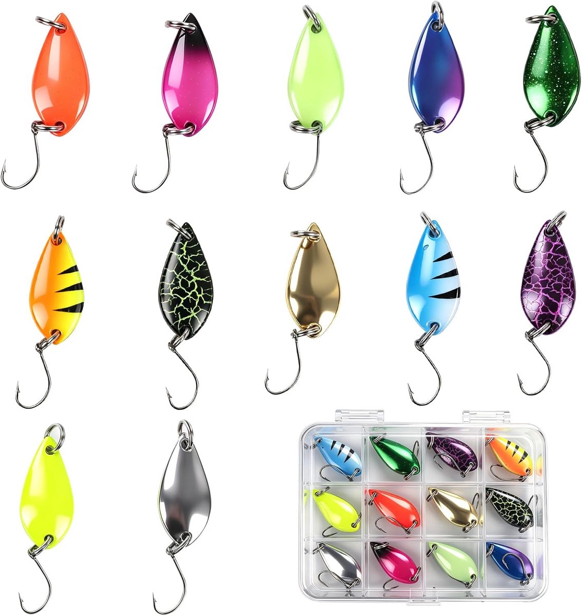 Forel Spoon Set 12 stuks 5g met doos, Spoons Forel - Scherpe enkele haak, natuurlijke aasgeleiding, forelvijver en - ShopVlot