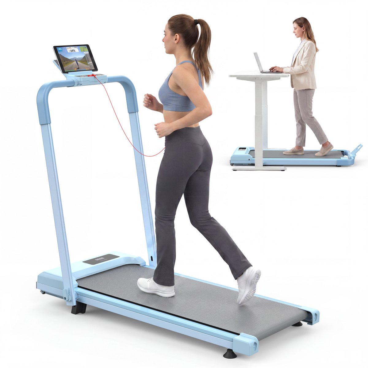 Onderbureau loopband compacte 2-in-1 met helling - wandelen - rennen - joggen - draagbaar - max. 80 kg met app