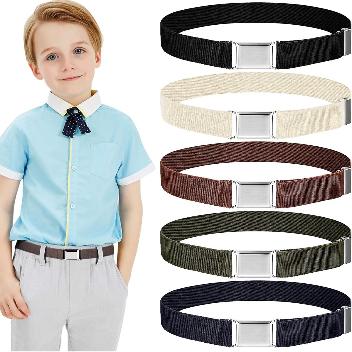 Children's Elastic Belt, Children's Elastic Belt with Square Buckle, Adjustable Elastic Straps for Children - ShopVlot