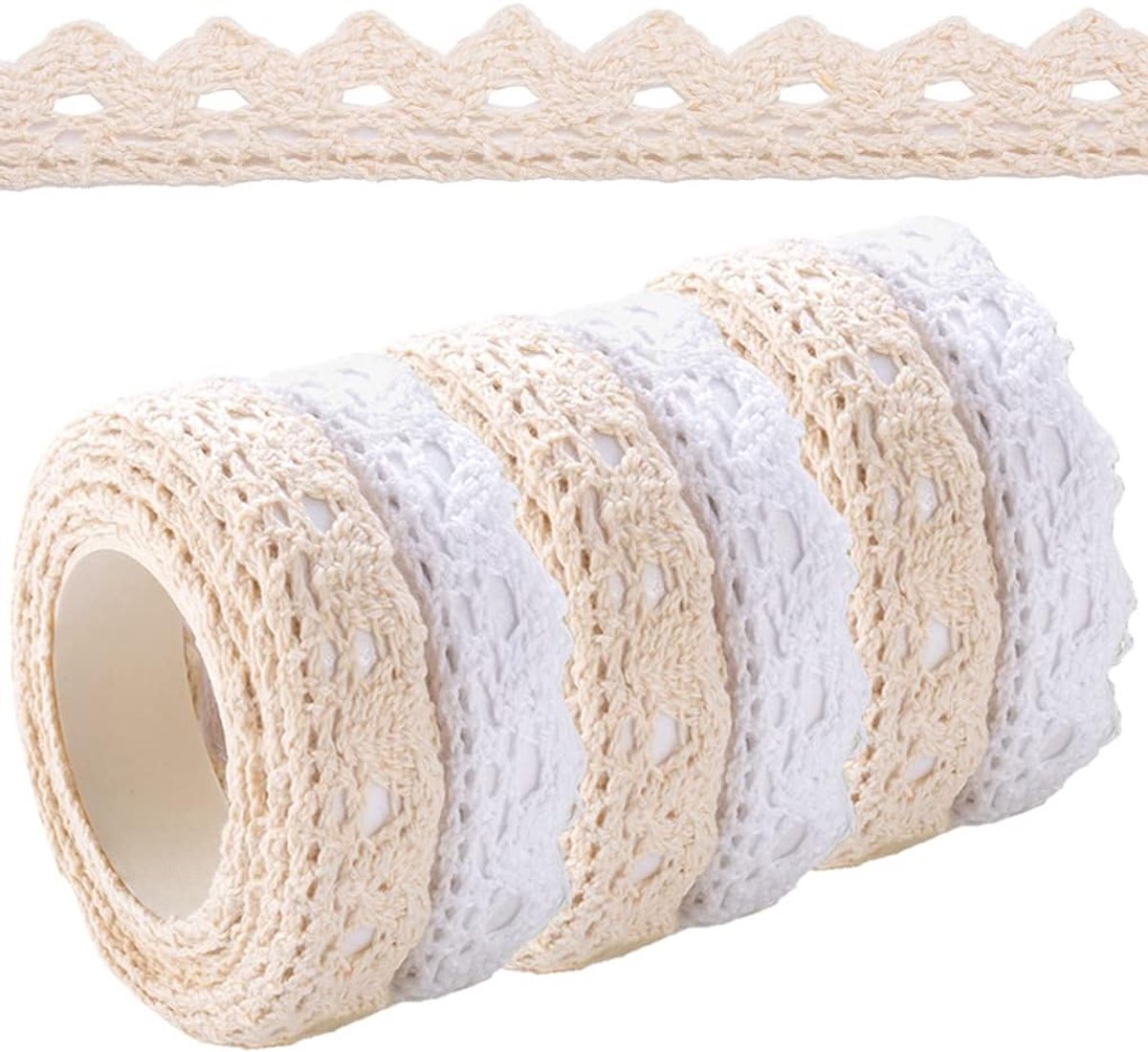 6 Rolls Beige/White Lace Ribbon Self Adhesive Border Vintage Decorative Ribbon Lace Ribbons Border Lace Ribbon Fabric - ShopVlot