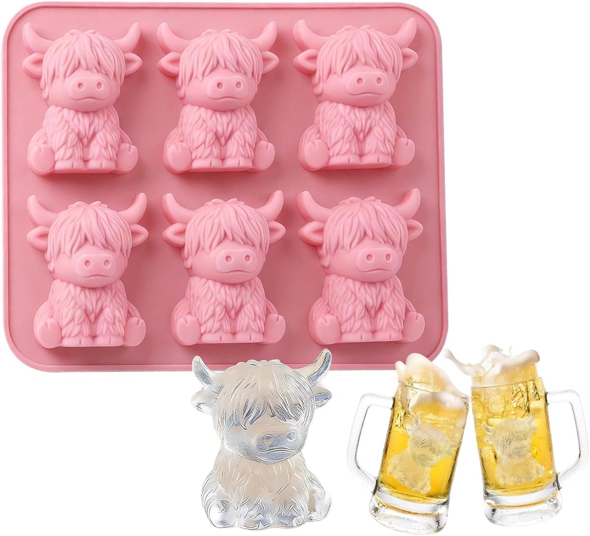 1 stuk Mini Highland Koe Ice Cube Mold Highland Koe IJsblokjesvorm Hooglandrund Siliconen Vorm IJsblokjesvorm Koe 6 - ShopVlot