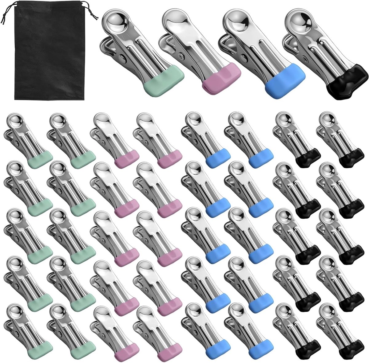 60 Pieces Clothes Pegs, Stainless Steel Clips, Metal Clothespins, Multi-Purpose Non-Slip Metal Clips, Stable for - ShopVlot