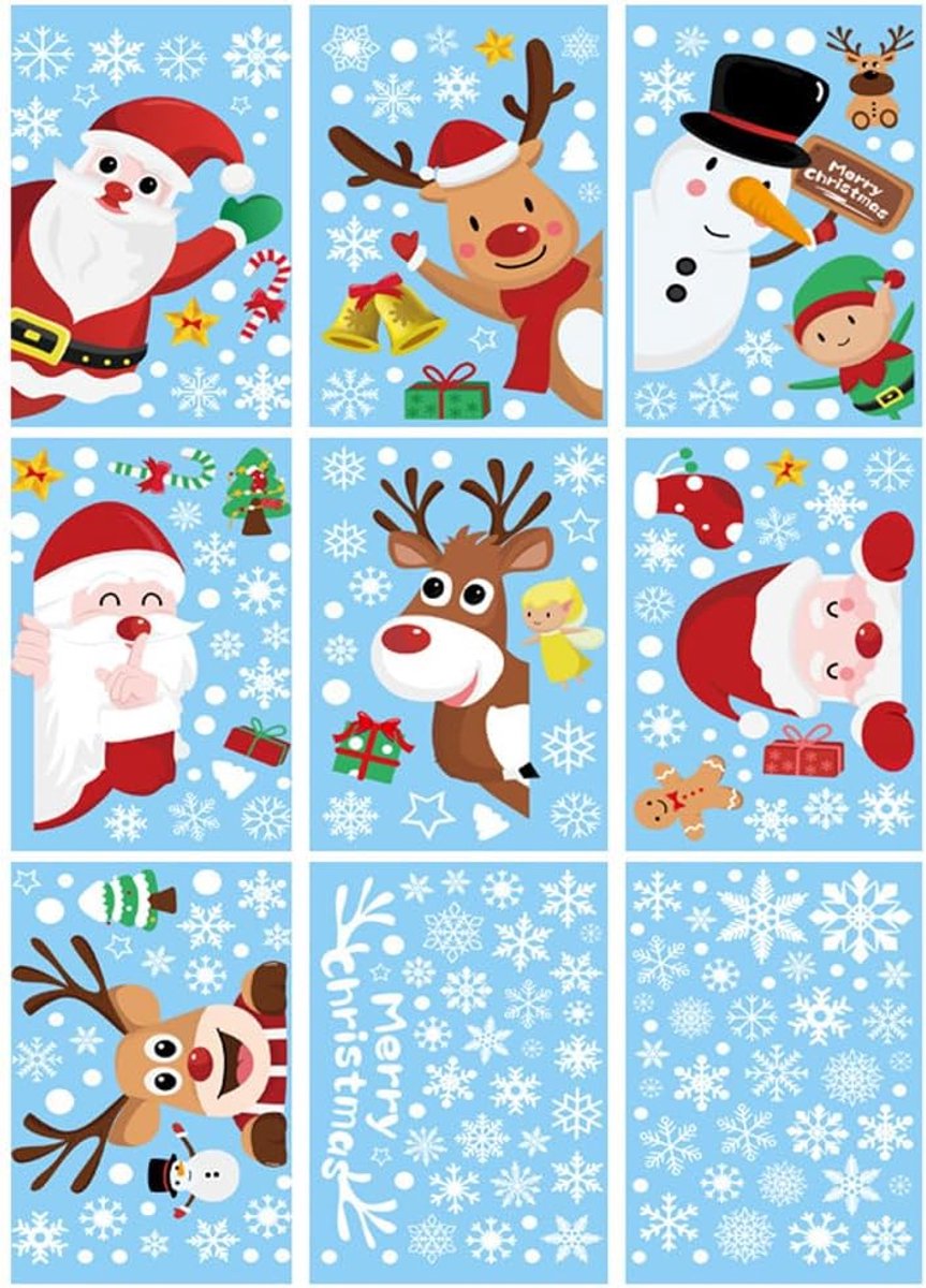 90 stuks kerstdecoratie, raam, decoratie, kerstdecoratie, raam, kerstdecoratie met sneeuwvlok, kerstman, Wapiti, voor - ShopVlot