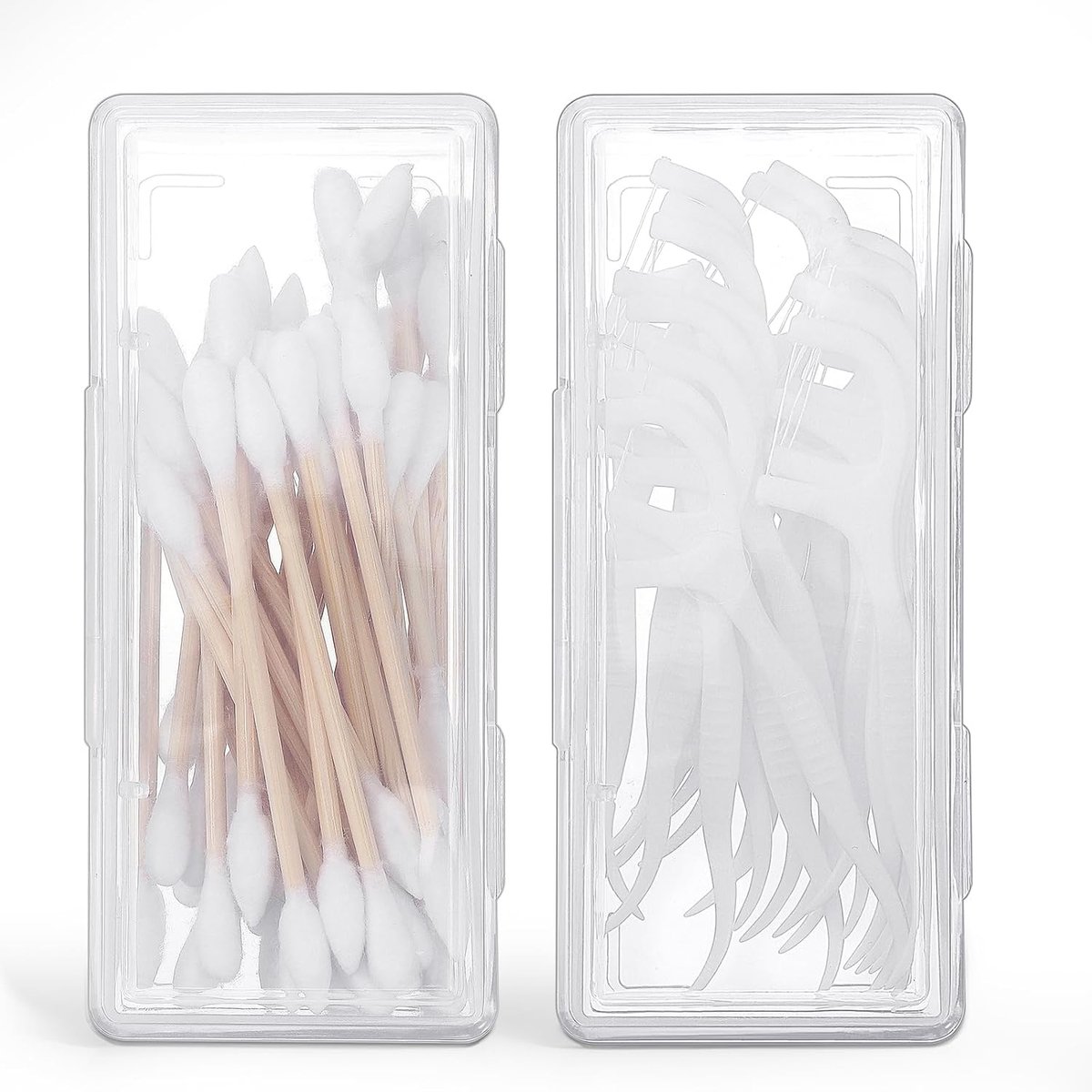 Draagbare katoenen wattenstaafjeshouder, 2 stuks doorzichtige plastic wattenschijfjes opbergcontainer, kleine - ShopVlot