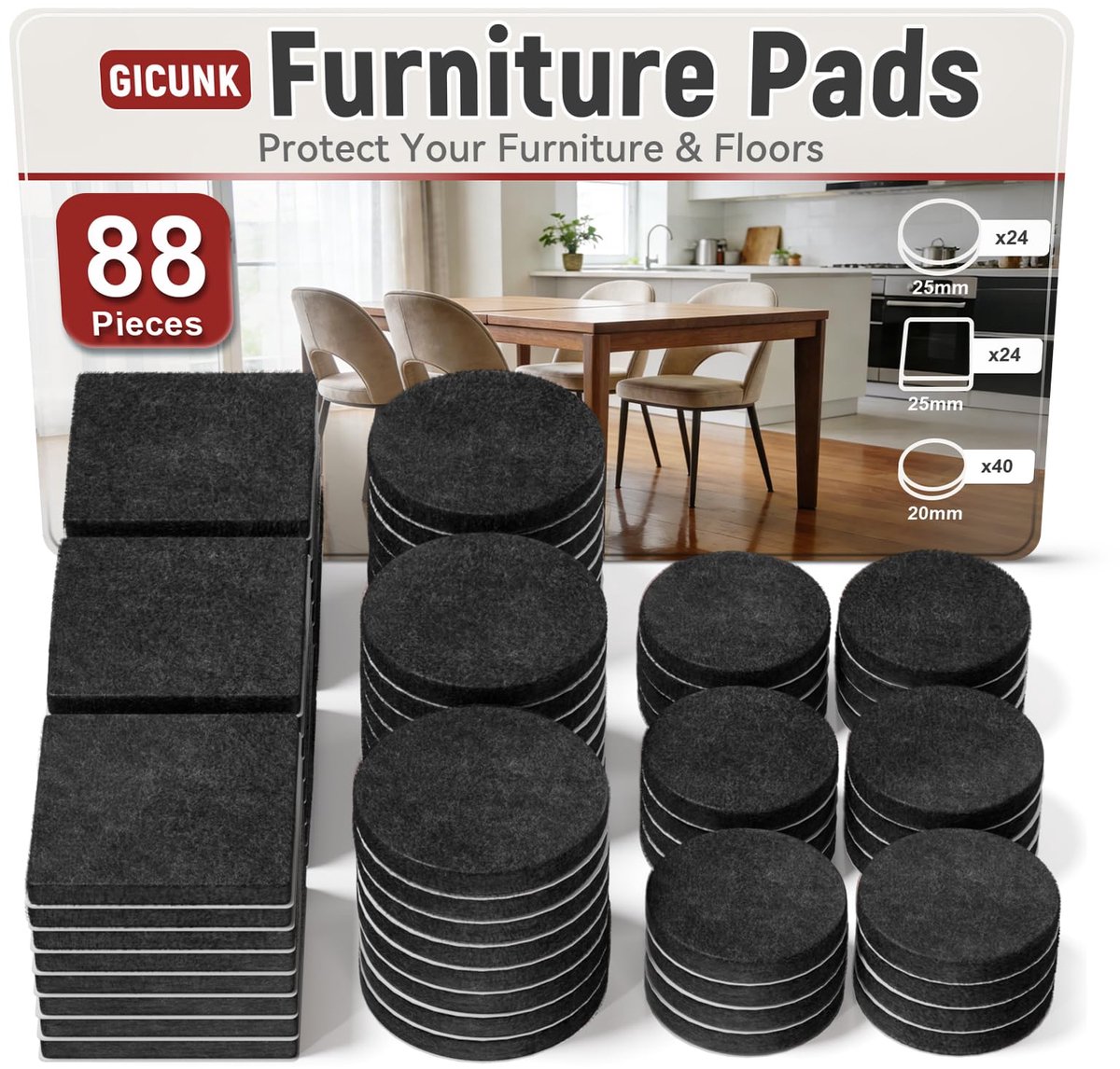 GICUNK 88 Stuks Viltdoppen Voor Stoelen,Zelfklevend,Zwart - ShopVlot