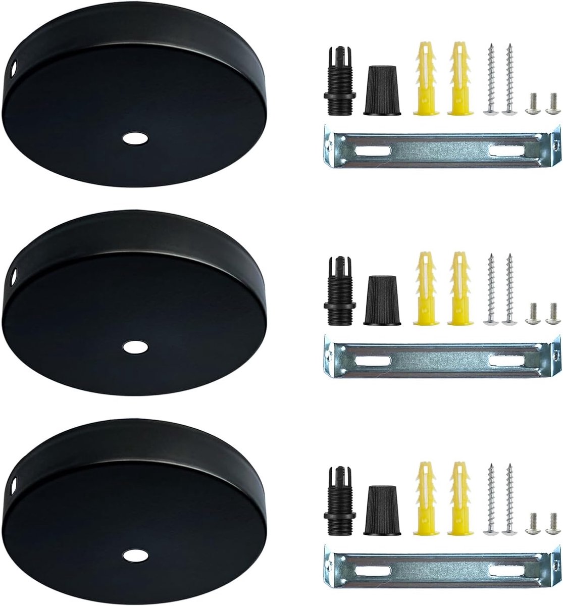 Cable Cover 100x2mm Black 3 pcs. Round Ceiling Cap with Strain Relief & Clamp Nipple (Prof. Installation kit for - ShopVlot