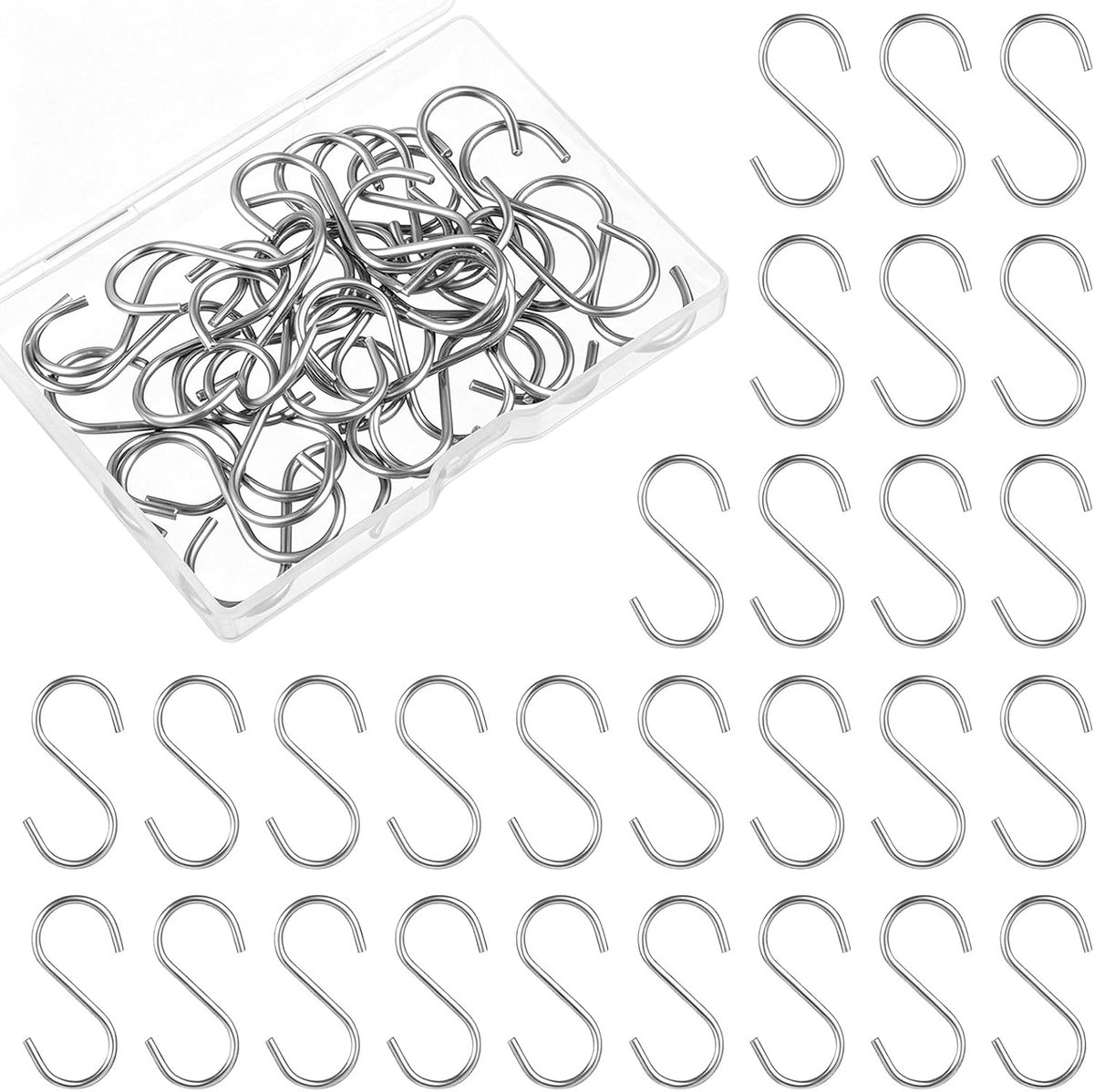 30pcs S Hooks for Hanging, 4 cm, Mini Stainless Steel S Hooks for Hanging, Small Metal Hooks for DIY Crafts, Key - ShopVlot