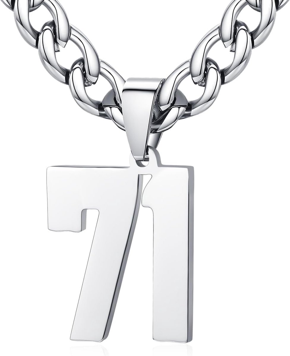 Mens Ladies Stainless Steel 0-99 Number Pendant Lucky Number Jersey Number Athlete Necklace Personalized with 6mm Wide - ShopVlot