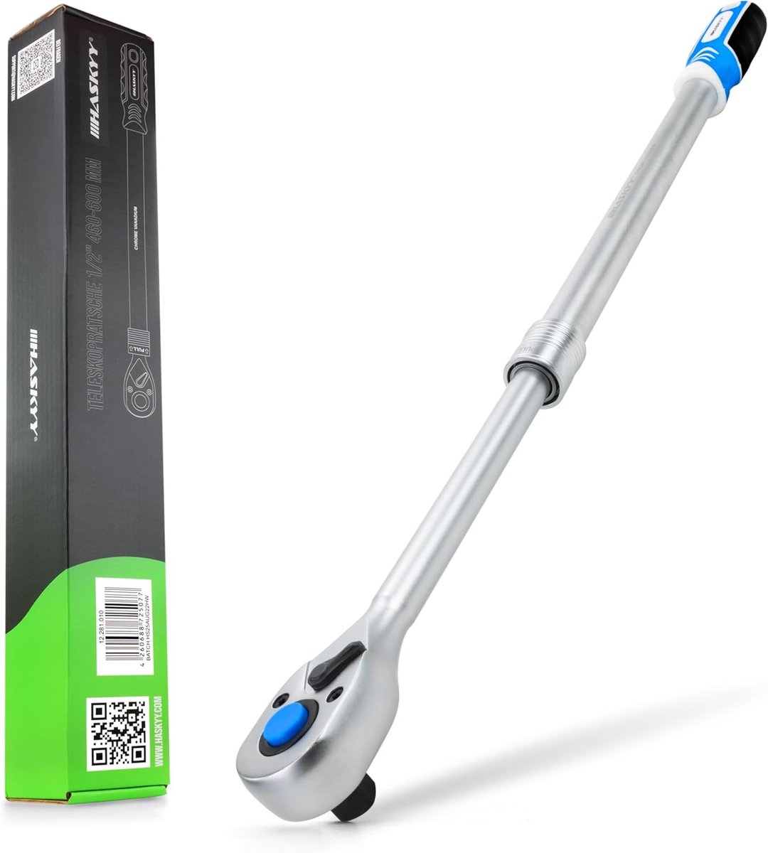 HASKYY Telescopic ratchet ratchet wrench gnarre switching knarre 1/2 46-60 cm pull-out quick release 72 teeth torque - ShopVlot