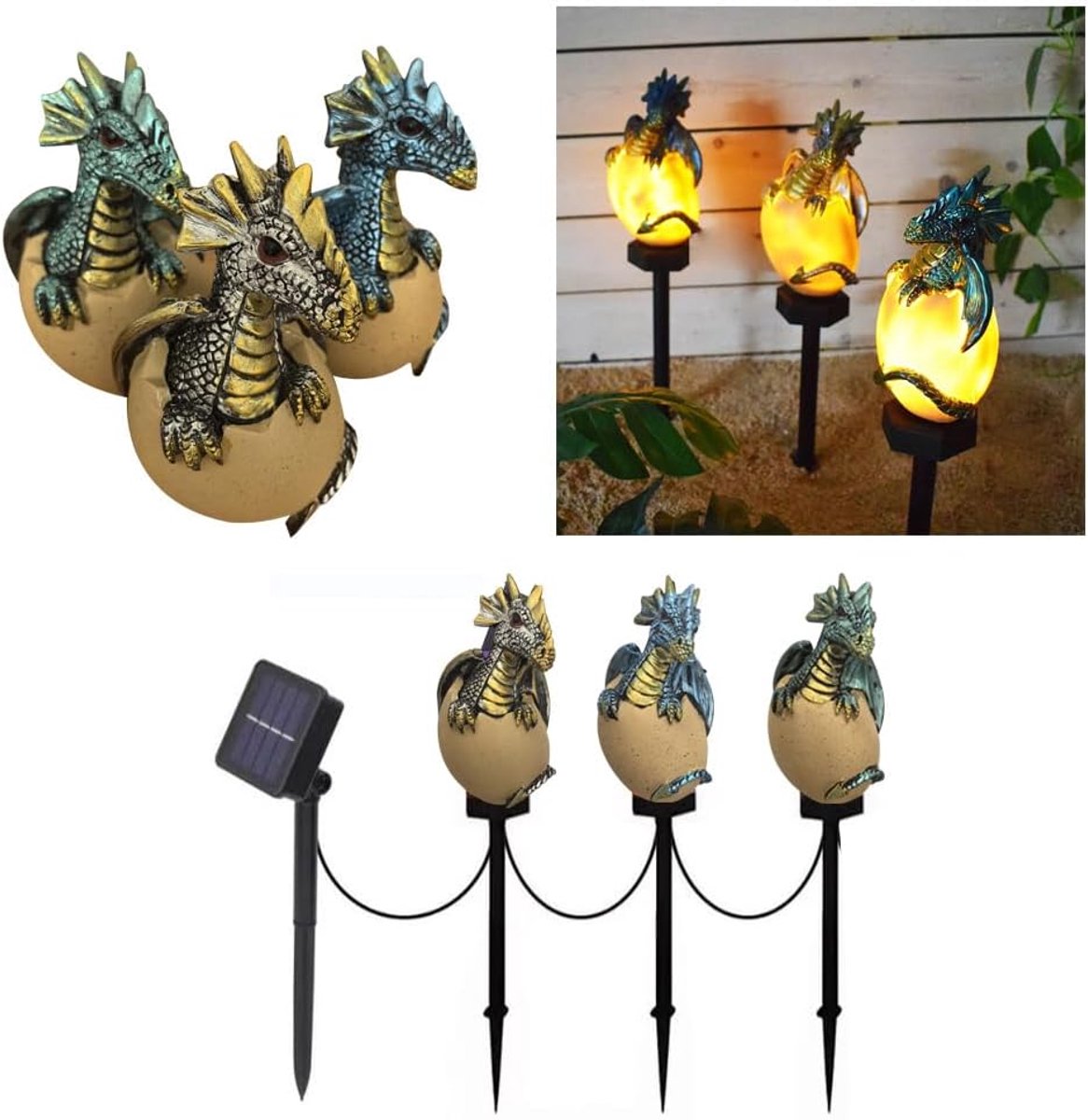 3 package solar dragons pet light, garden decoration resin cute animal ground lamp, wireless dusk to daggry led sconce - ShopVlot