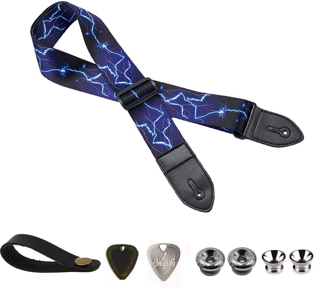 BetterJonny Basicon Guitar Strap with Leather Ends, Adjustable Guitar Strap, Pick Knobs, Guitar Neck, Strap for - ShopVlot