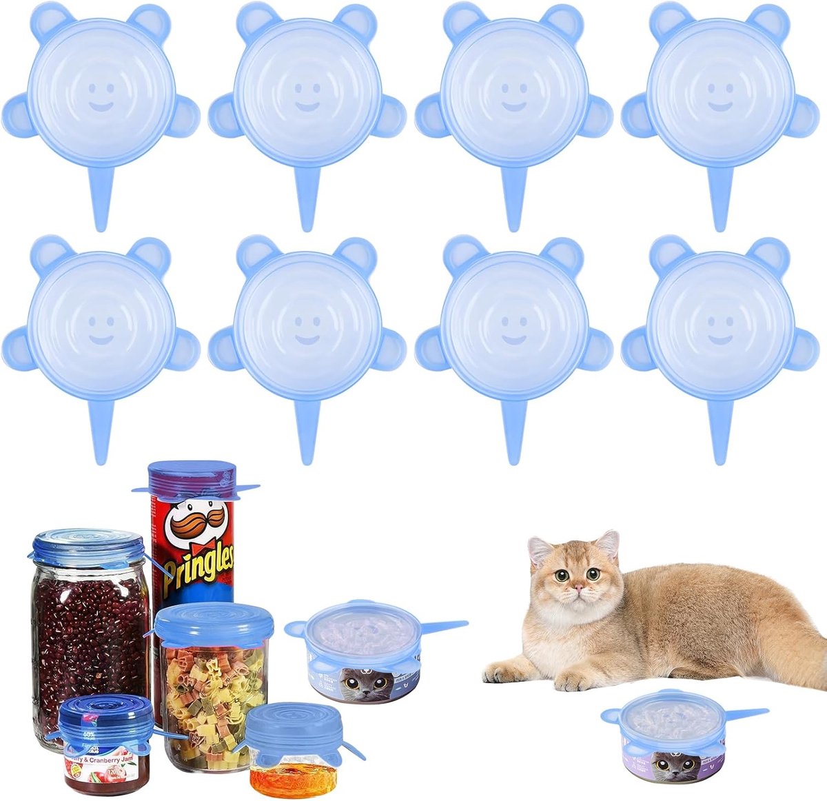 Cat food for 8 pieces tin, stretchy silicone Lid ø 6.5-8.5 cm - ShopVlot
