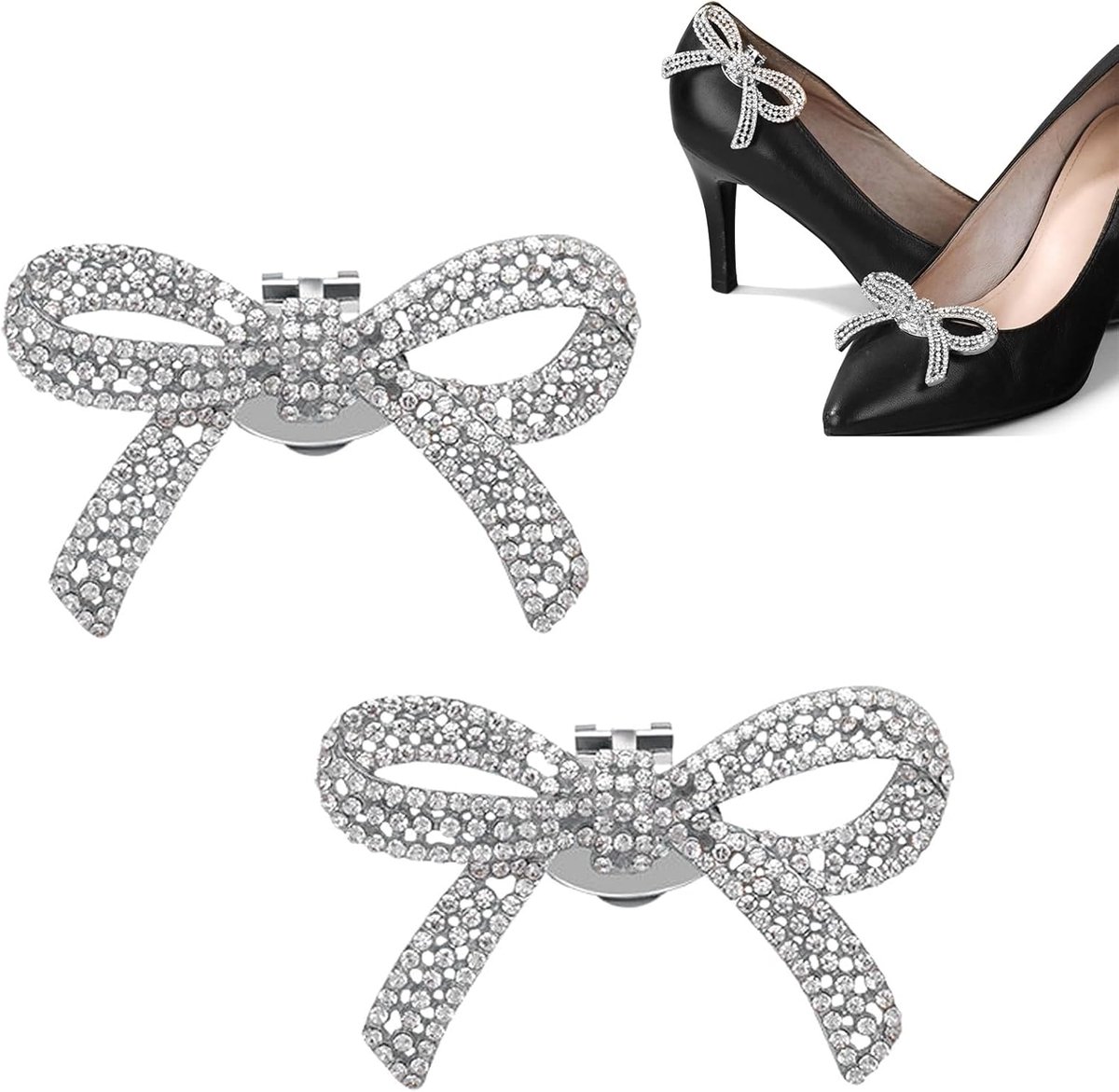 Shoe Studs, 2 Pieces Wedding Shoe Clips Women's Bride Rhinestone Shoe Charms Shoe Buckle Bow Shoe Jewellery Clogs - ShopVlot