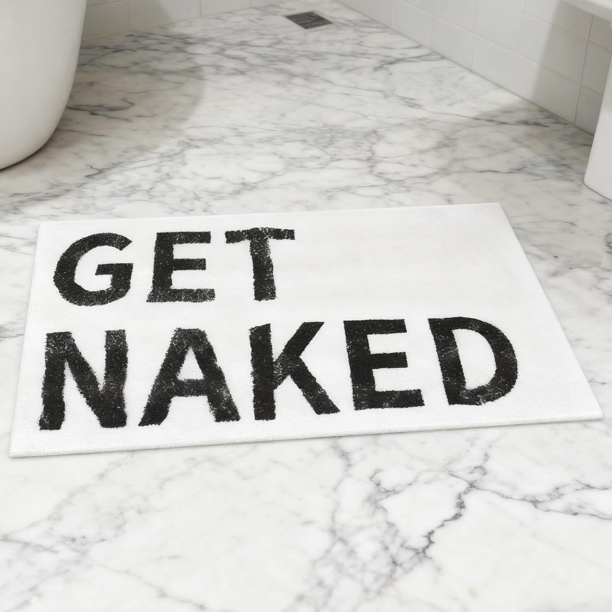 Get Naked Badmat - zwart en wit badmat - 40 x 60 cm - zachte badmat - antislip - wasbaar - schattige badmat - geschikt voor badkamer - keuken en woonkamer