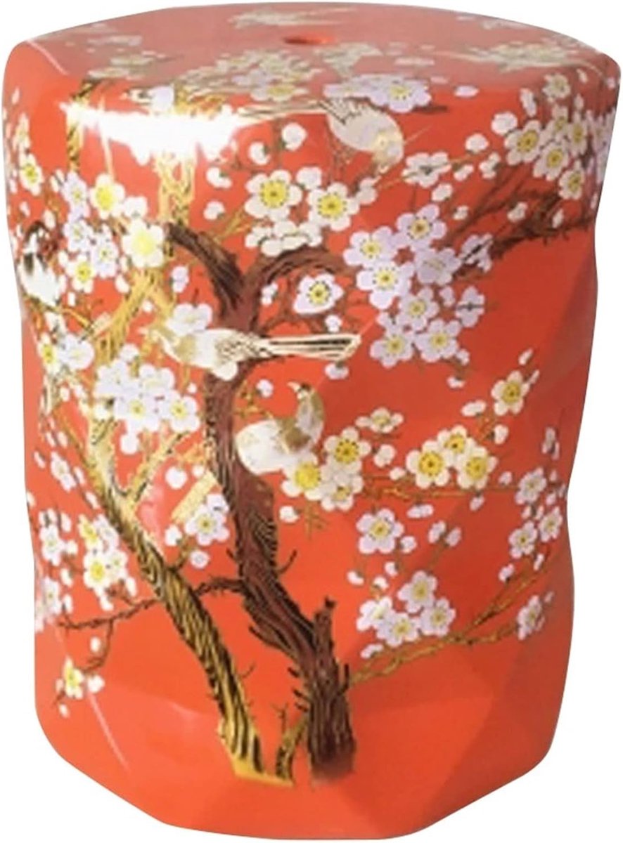 Decorative Ceramic Garden Stool, Glazed Flower and Bird Prismatic Shoe Change Stool for Living Room, Balcony, Garden - ShopVlot