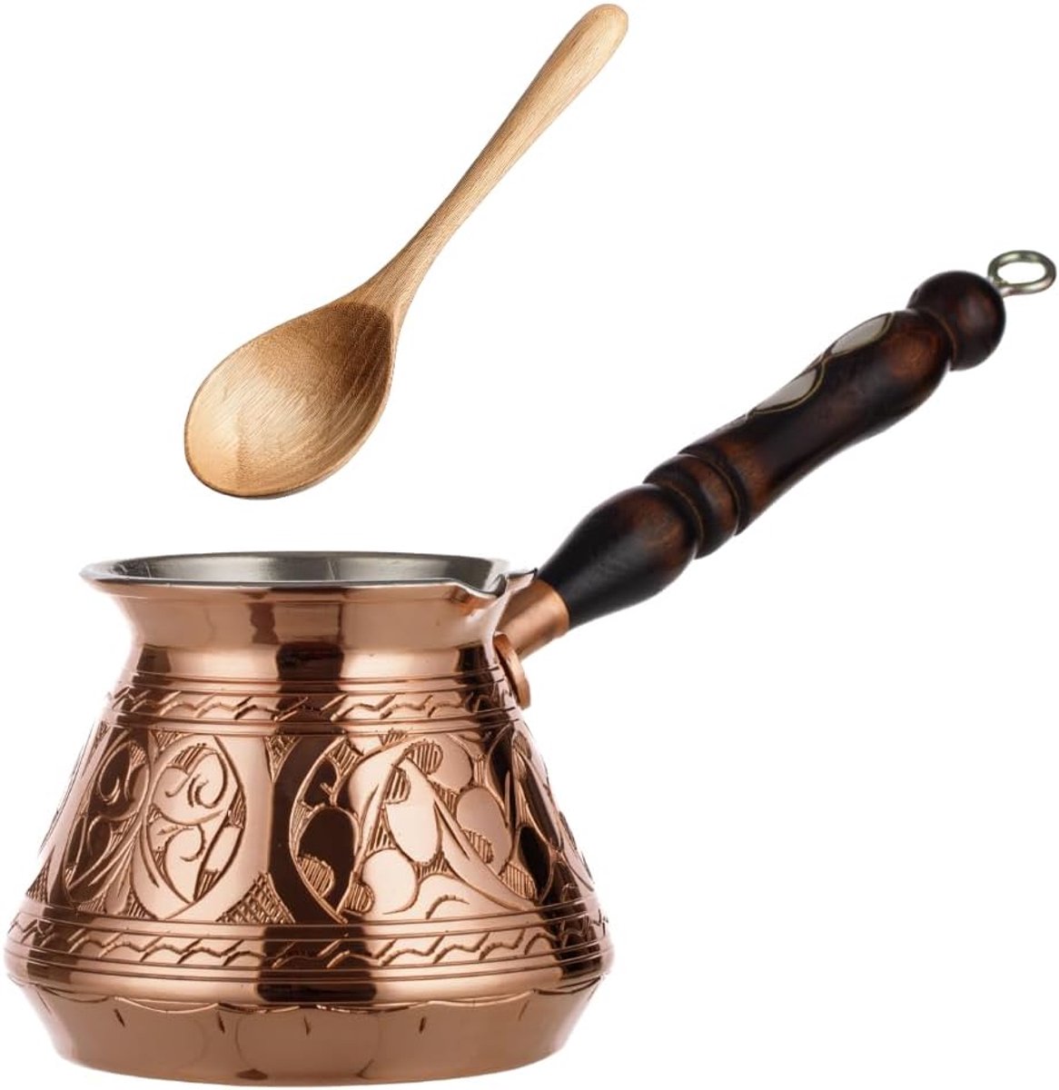 DEMMEX Thick-walled Copper Turkish Greek Arabic Coffee Pot, Coffee Pot for Stove, Cezve Ibrik Briki with Wooden Handle - ShopVlot