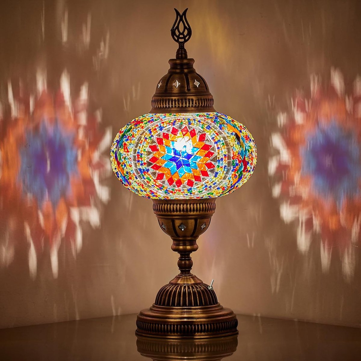 Turkish Moroccan Mosaic Battery-Operated Table Lamp – 12" H, 5" W, Portable Stained Glass Lantern for Indoor & Outdoor - ShopVlot