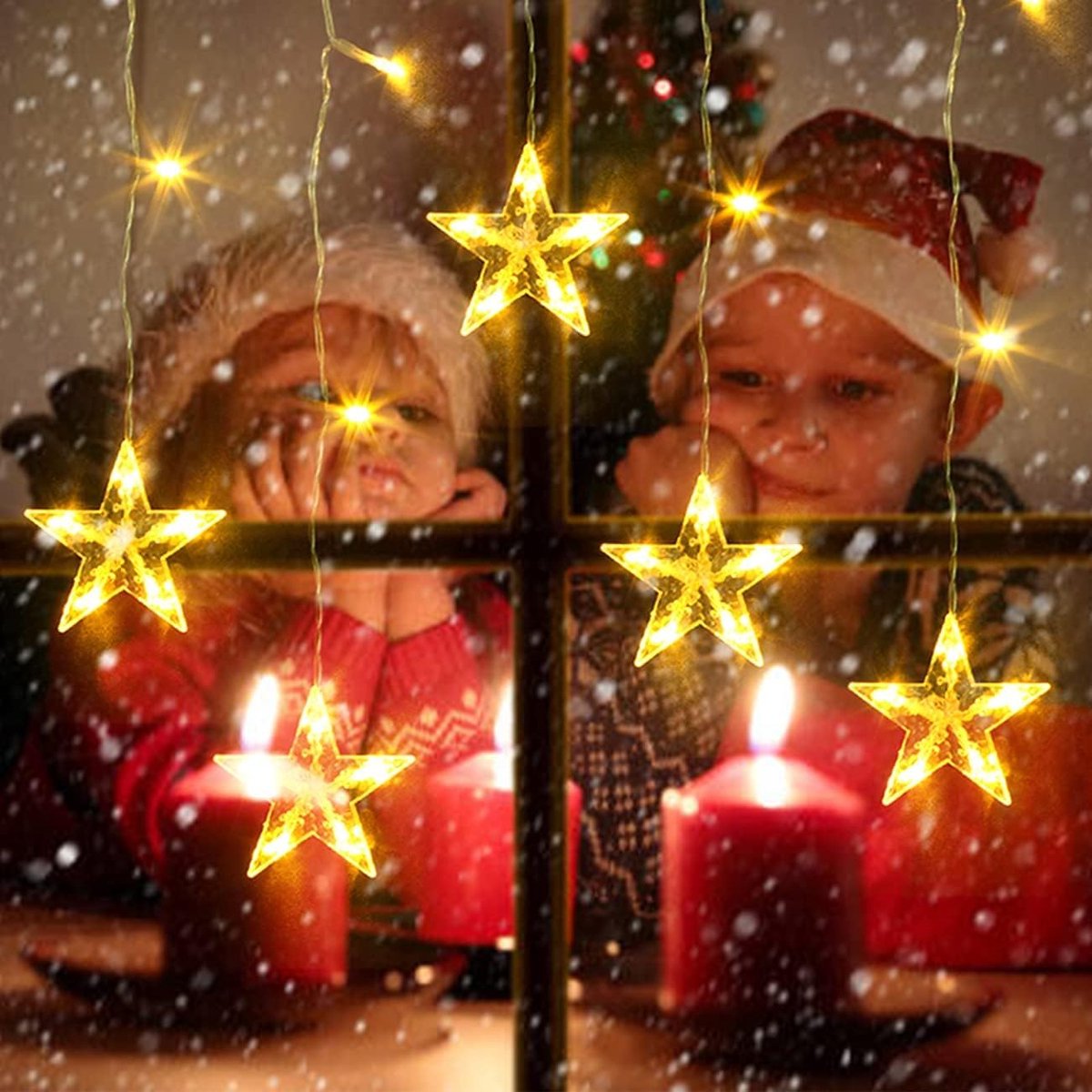 5 Star Christmas Decoration, 36 LEDs, Window Decoration with Timer, Memory Function, Indoor Battery, Warm White and - ShopVlot