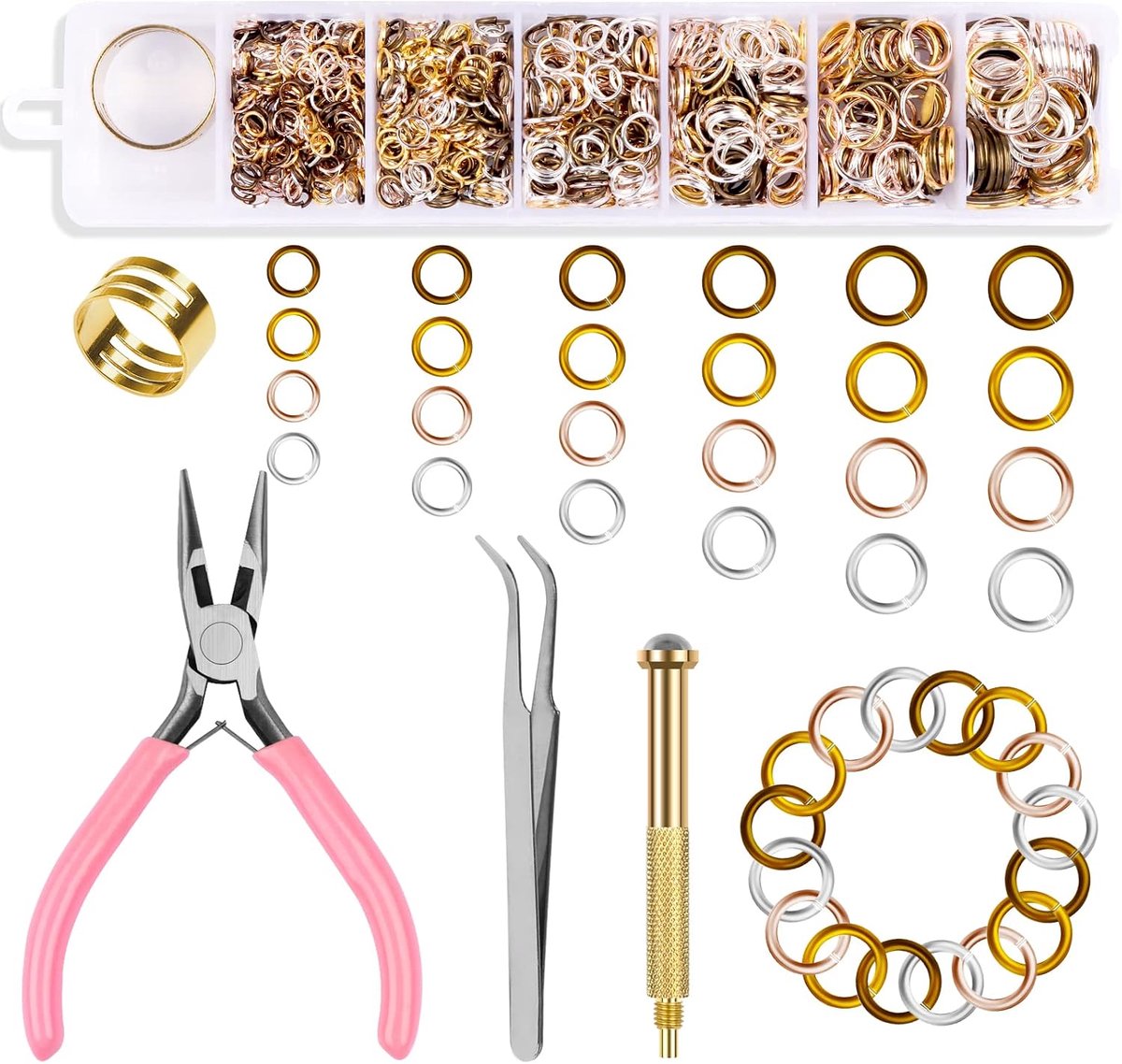 Kalolary 1014 Piece Piercing Dangle Nail Art Charms 6 Sizes Rings Pendants Nail Art Tools Hand Drill with Point Pliers - ShopVlot