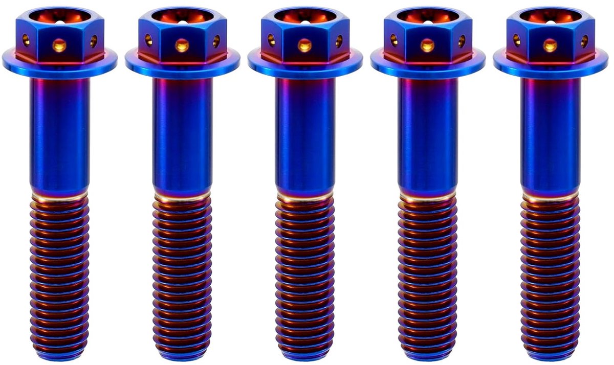 RISON Titanium Bolts Titanium Flange Hex Head Bolts Burned Blue GR5 Titanium Screws M6x40mm Titanium Bolt Pack of 5 - ShopVlot
