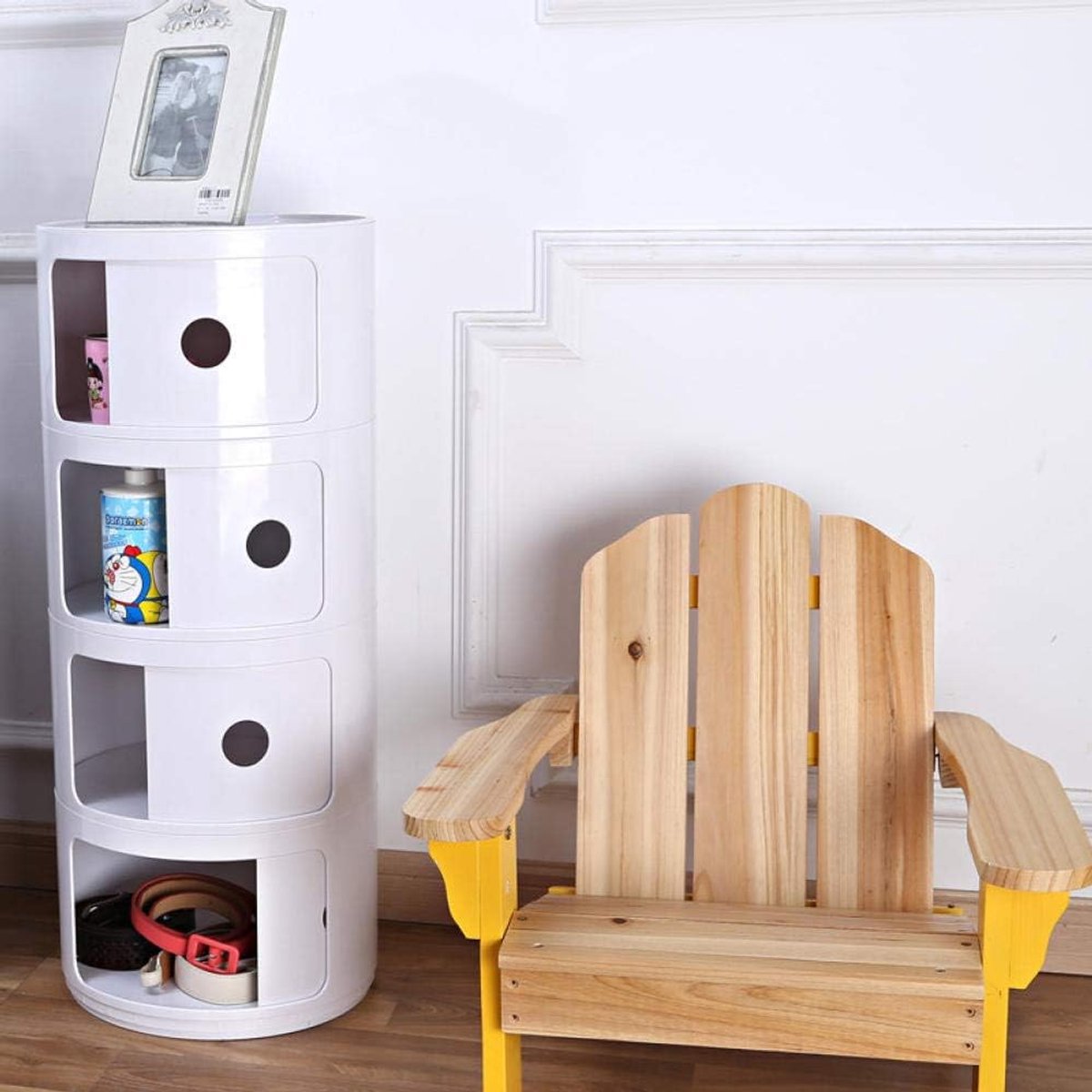 Mini Bedside Table Round Plastic for Bedroom Simple and Modern Cabinet in Combination with 4 Layers White - ShopVlot