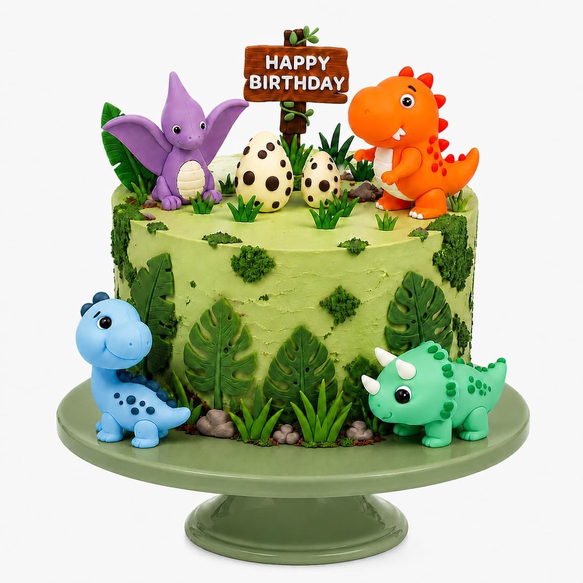 17-Piece 3D Dinosaur Cake Decoration with Dinosaur Eggs Leaves and Happy Birthday Sign for Kids Birthday Dinosaur - ShopVlot