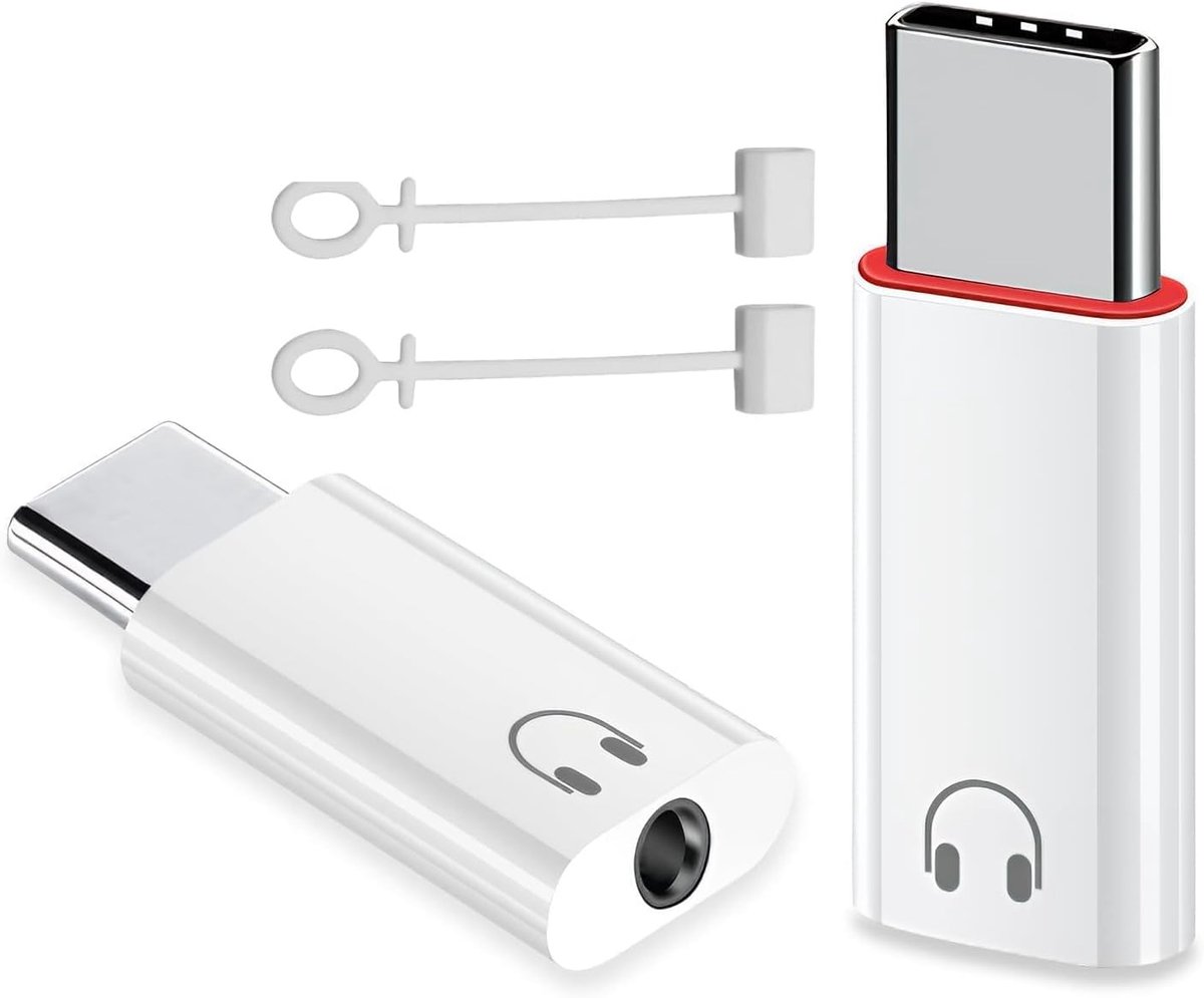 2 stuks USB C jack 3,5 mm adapter, USB C jack naar hoofdtelefoon - Dongle type C hoofdtelefoonadapter, wit - ShopVlot