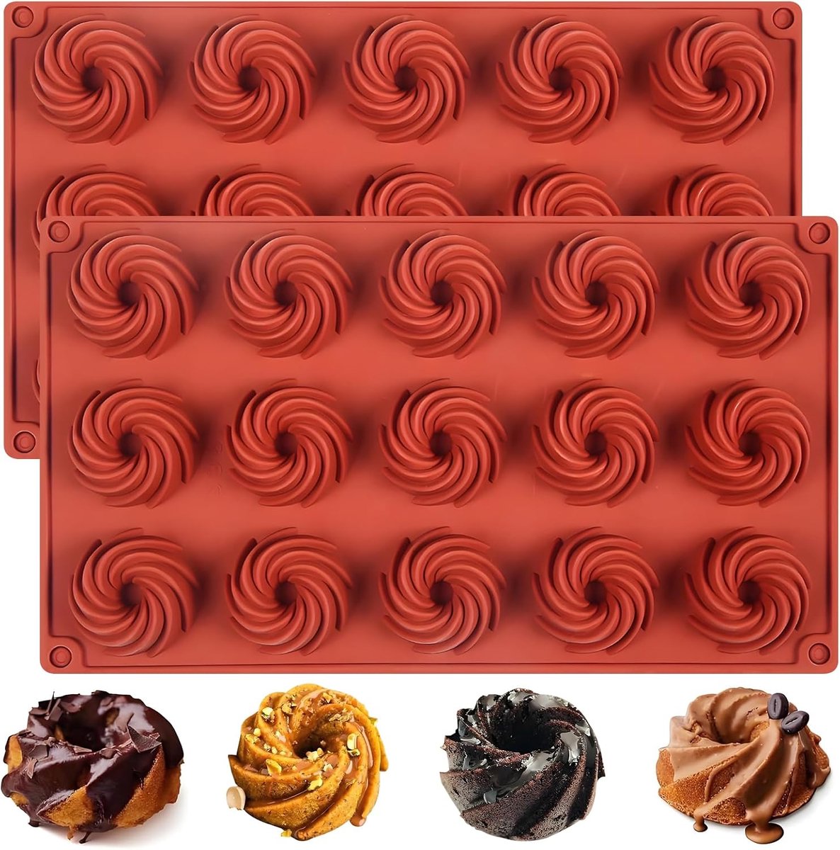 BG172 Siliconen bakvormset, 3 stuks, mini-tulbandvormen voor cake, muffins en desserts, anti-aanbaklaag - ShopVlot