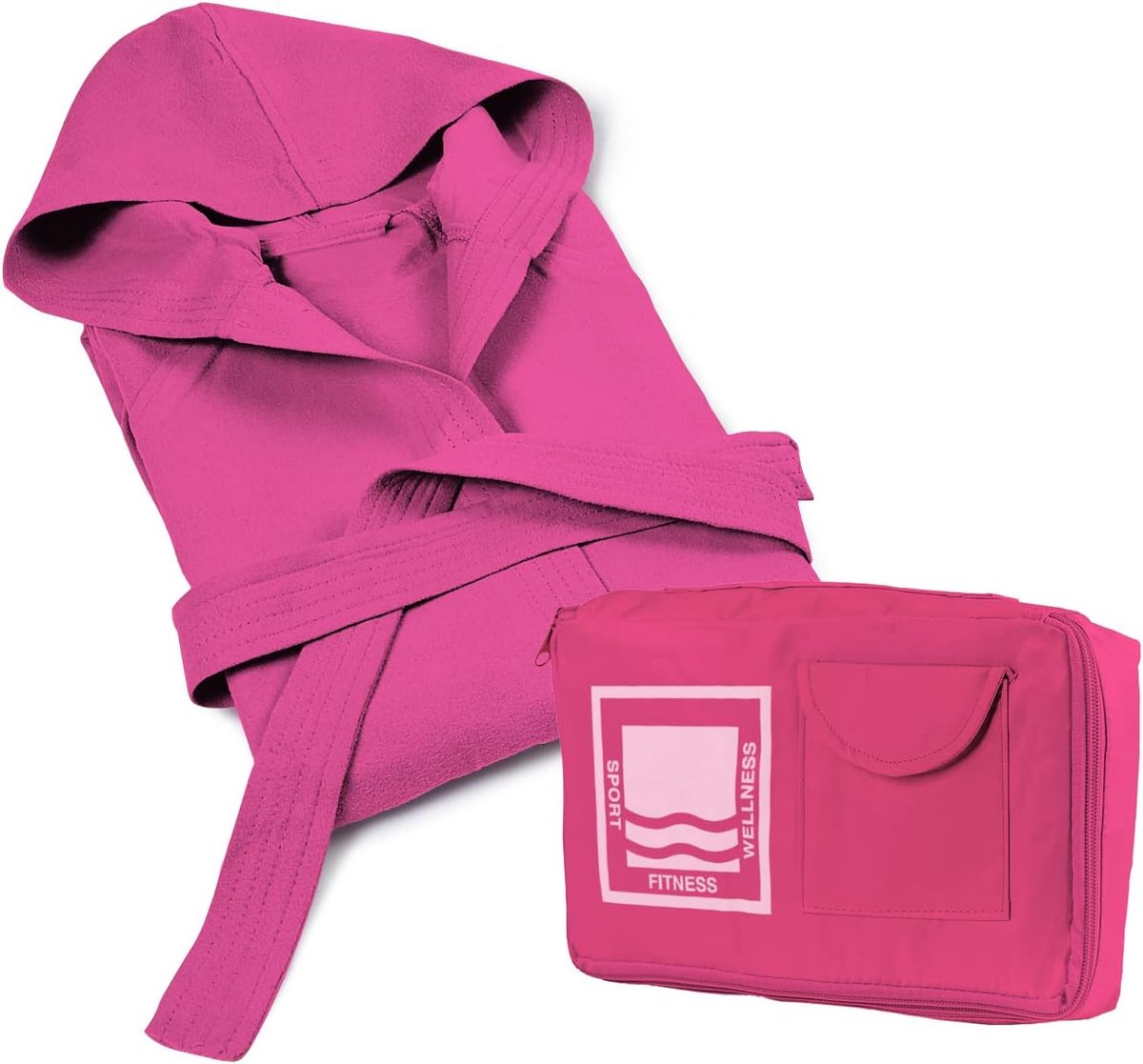 Banzaii Bathrobe 100% Microfibre with Hood, Bathrobe for Men and Women with Robust and Space-Saving Bag, XXL - Fuchsia - ShopVlot