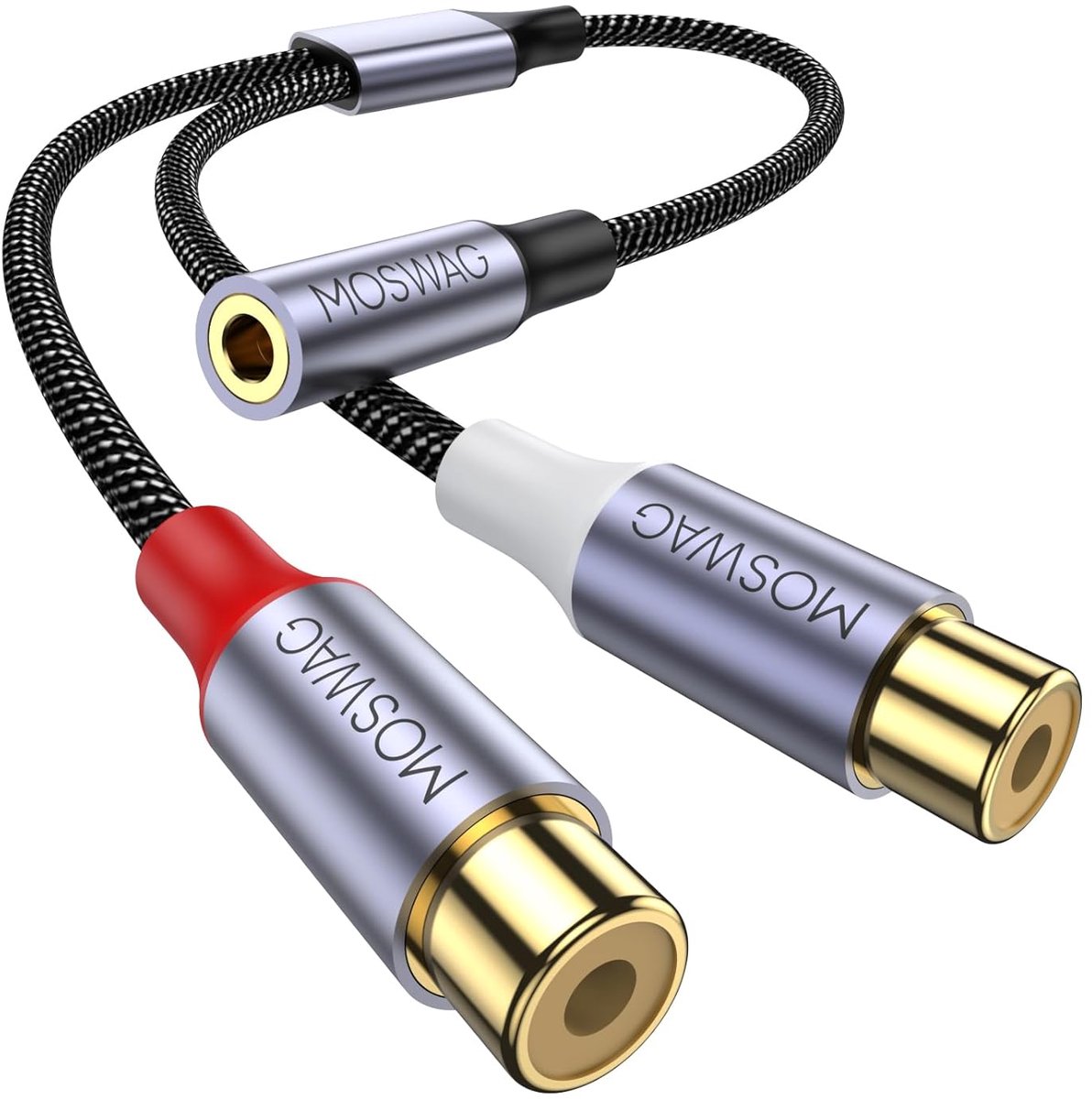 MOSWAG 3.5mm Stereo Cable with 2RCA Head with Gold-Plated Y-Distributor Adapter For Hi-Fi Systems, Speakers - ShopVlot